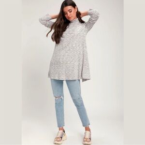 Free People Stonecold Ivory Multi Turtleneck Tunic Top Space Dye Swing Size M